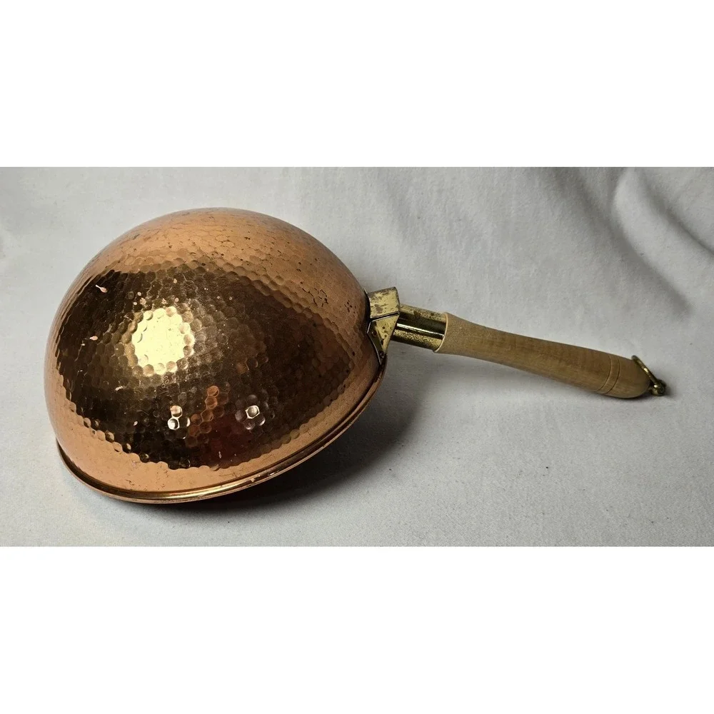 Vintage‎ Textured Hammered Copper Wood Handle Sauce Pot 9